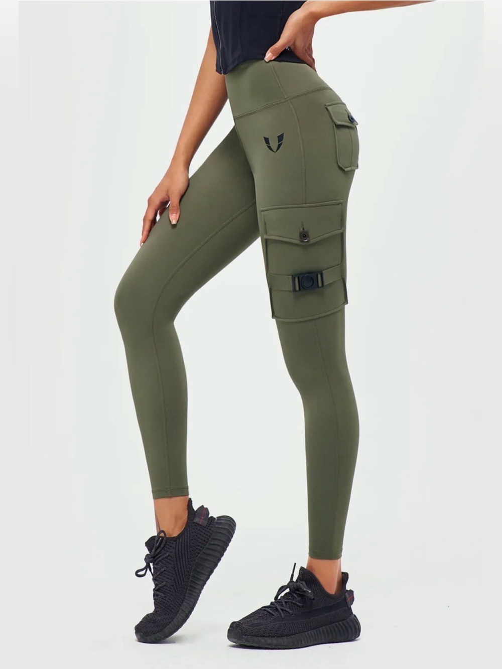 NWT Women’s Firmabs Olive Green Cargo Leggings with Back and Side Pockets